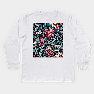 Roses Garden with Leaves Mini Skirt Kids Long Sleeve T-Shirt